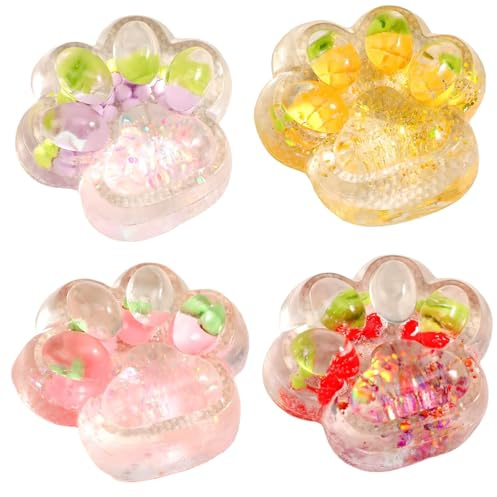 4 Stück Katzenpfoten Squishy, Squishy Pfoten Spielzeug Weiche Katzenpfoten Squishies 7x6,5 cm, Stressabbau Spielzeug für Kinder Pink Rot Grün Gelb