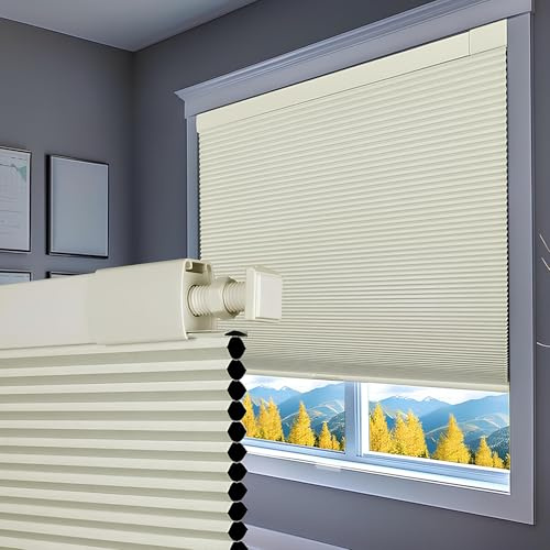 ZAOPAI ohne Bohren Wabenplissee Kabellos Sondergrößen Verdunkelungsrollo für Fenster Thermorollo Sichtschutz Plissee für Schlafzimmer (Beige, 155cm B x 120cm H)