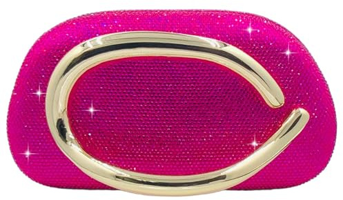 Boutique De FGG Bolso de mano de diamantes de imitación para mujer, bolsos formales de noche, bolsos de mano de cristal brillante, bolsos de mano de boda, mini, Rosa encendido, Mini