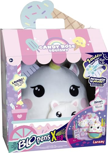 Lansay - Blopens X-Tra Candy Rose Squishy - Kreatives Basteln - Ab 5 Jahren | Plüsch zum Bemalen - Pustestifte und Passende Schablonen Enthalten - Reinigen und Neu Gestalten - Kompakt für Unterwegs