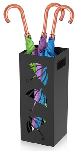 Caffney Umbrella Stand Metal Umbrella Holder Bin with Handle Hollowed Square Walking Cane Organizer Rack Home Office Decor for Home Office Entryway(black,square)