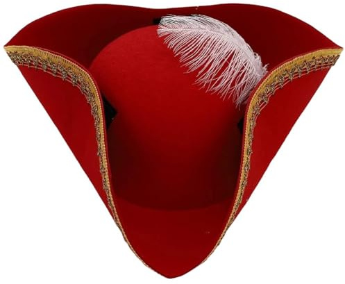Ericetion Tricorn Pirate Hat with Feather, Buccaneer Colonial Hat for Adults Renaissance Costume for Fancy Dress Costume Accessory