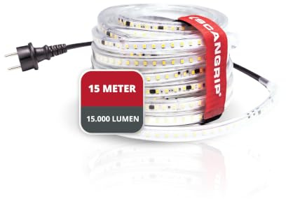 Scangrip® Rope Light, LED Lichtschlauch Baustelle 15m – 15000 Lumen, IP66, EMV-zertifiziert, TÜV geprüft, direkt anschließbar – Baustellenbeleuchtung & Lichtbandtrommel – für Profis