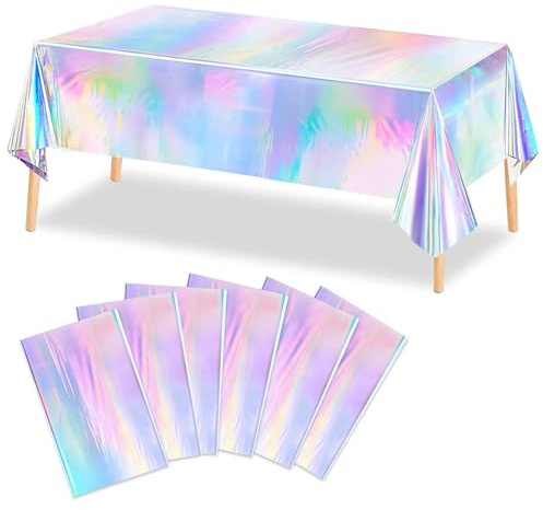 XZMCAT Lot de 6 nappes holographiques Laser 137 x 274 cm – Nappe en Plastique imperméable à pour fête, Anniversaire d'enfants Filles, Nappe de Table à bière, en Papier pour Mariage, Pique