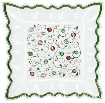 BRANDANI Tempo di Festa Vassoio Natalizio Quadro Smerlato 23,5x23,5cm Porcellana