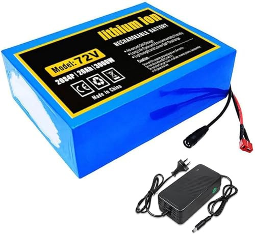 Batería de iones de litio para bicicleta eléctrica de 72 V, 20 Ah, 20S4P, con cargador y protección BMS integrada. Ideal para motores de bicicleta eléctrica de 200 a 3000 W. 72V 20Ah,XT60
