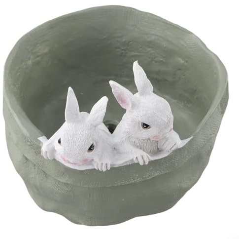 Pot de fleurs lapin de Pâques pour décoration intérieure et extérieure, pot de fleurs en résine avec esthétique de ferme pour cactus et plantes grasses, 19,1 x 19,8 x 15,5 cm