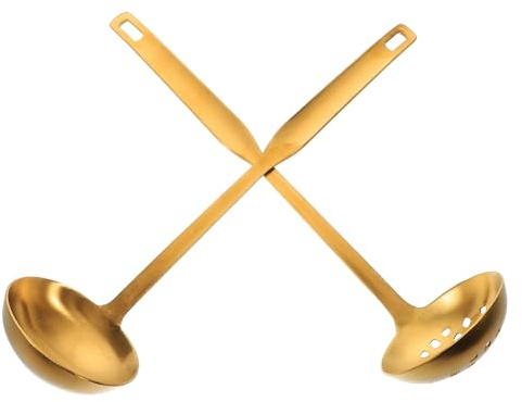 Angoily Juego de 2 Cucharones Ranurados de Acero Inoxidable 304 Dorado, Cucharón Sopero y Cucharón Colador Grandes para Cocina y Buffet, Utensilios para Servir Sopa y Colar Verduras