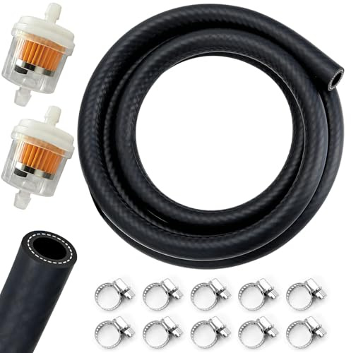 Fuel Line Set, 2 Meter Rubber Fuel Hose 8mm ID with 2pcs Petrol Filters | 10pcs Adjustable Hose Clamps, Fuel Pipe Kit for Moto,Scooter,Cars,Tractors,Lawn Mower,Generators,Small Engines