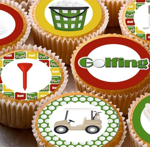 Golf Themed Edible Cupcake Toppers, Pre-Cut Cake Decorations, x 24