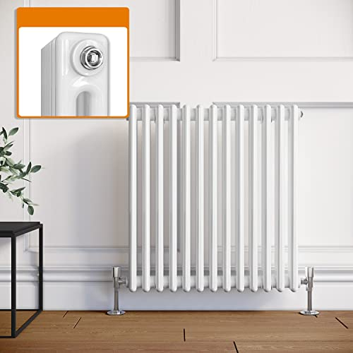 ELEGANT Cast Iron Radiator Horizontal Double Column White Traditional Radiators 600 x 592 mm for Bathroom,Living Room, Kitchen and Bedroom