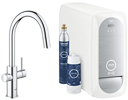 GROHE Blue Home Duo Starter Kit - Pull Out Kitchen Mixer for Filtered, Chilled and Sparkling Water, (Includes Cooler Unit, Filter and Co2 Carbonization Bottle), Chrome 31541000
