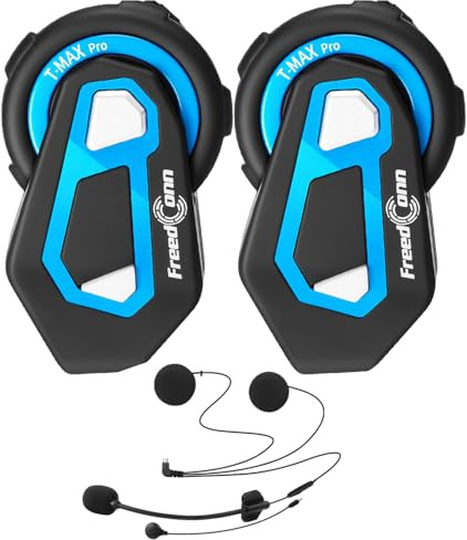 FreedConn T-Max Pro Motorrad Bluetooth Headset, Helm Intercom, Kommunikationssystem für bis zu 6 Motorräder mit 1000m Reichweite/FM Radio/Voice Prompt/DSP und CVS Geräuschunterdrückung/Wasserdicht