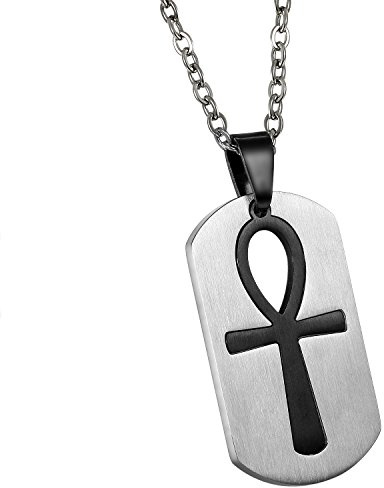 JewelryWe Herren Halskette mit Ägypten Ägyptisches Zeichen Anch o. Ankh Kreuz Dog Tag Anhänger Kreuz Kette Cross Necklace Silber Gold
