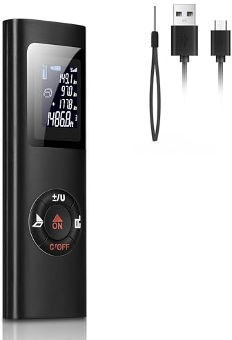 Laser Entfernungsmesser, IPSXP 60M 196Ft USB Aufladbar Laser Digital Distanzmessgerät, Tragbares Distanzmesser mit LCD Hintergrundbeleuchtung, Messbereich 0,05-60m, Messgenauigkeit ±2mm, mit Tragseil