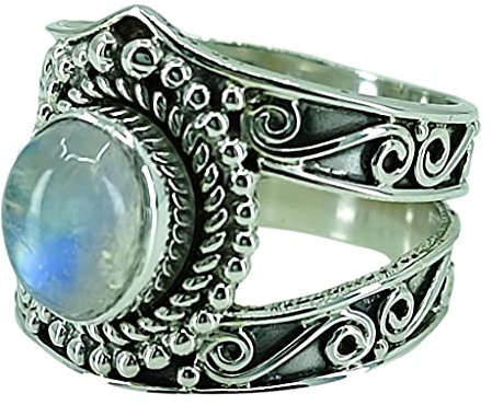 Navya Craft Regenbogen mondstein 925 Sterling Silber Handarbeit Damen Ringgrößen 14 bis 22 DE