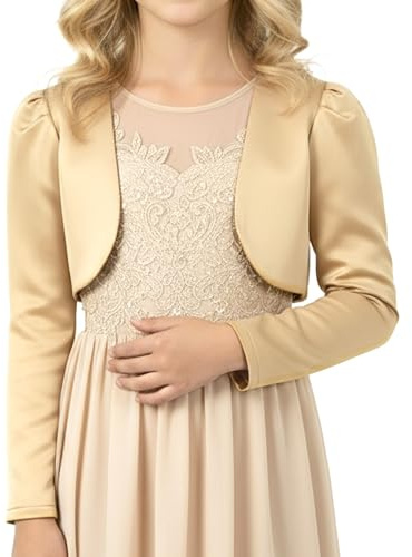 BlackButterfly Bambini Raso Manica Lunga Bolero Ragazze (Oro, 3-4 Anni)