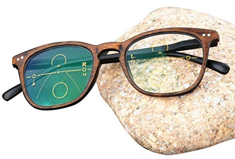 Photochrome Lesebrille im Retro-Stil, Progressive Multifokus-Lesebrille in doppelter Heller Farbe, Holzoptik, Flexible Federscharniere, beinahe zweifach verwendbare Lesebrille