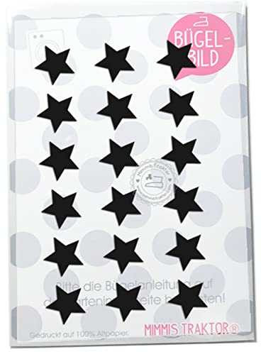 Bügelbild 18 Sterne mini 2 cm Flockfolie Aufbügler Applikationen Bügelsticker für Stoffe Textilien Kinder zum Aufbügeln Flicken, Farbe:schwarz