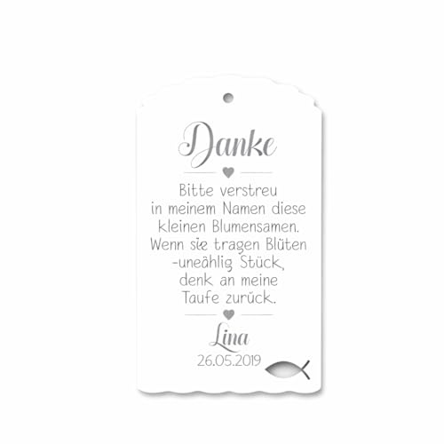 Geschenkanhänger Papieranhänger Tags Etiketten Danke Taufe Konfirmation Kommunion Hochzeit Blumensamen
