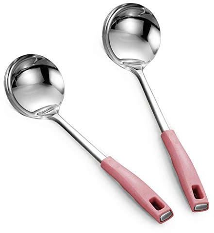 Cuchara Salsera Cazo para Sopa 2 Juego de Piezas de Acero Inoxidable Cuchara con Pink Mango ergonómico Cuchara de Sopa Utensilios de Cocina 13 Cuchara para Espaguetis