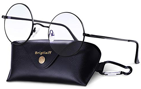 Brigtlaiff Round Blue Light Blocking Glasses for Men Women John Lennon Style Computer Gaming TV Glasses Anti Eyestrain (Black Frame)