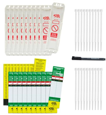 BearTOOLS® Ladder Tags | Weatherproof Inspection Record Kit | for Ladder Safety, All Step Sizes | Complete with Cable Ties (10 Holder, 20 Tags, Marker)