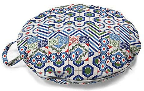 ABAKUHAUS marokkanisch Rundes Bodenkissen mit Griff, Motive der marokkanischen Design, dekoratives Kissen für Wohnzimmer & Schlafsäle, 45 cm, Mehrfarbig