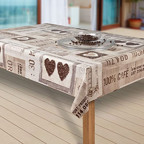 laro Wachstuch-Tischdecke Abwaschbar Garten-Tischdecke Wachstischdecke PVC Plastik-Tischdecken Eckig Meterware Wasserabweisend Abwischbar, Muster:Coffee Herzen braun, Größe:100x140 cm