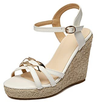 Sintético sexy peeptoe hebilla correa tacón cuña sandalias mujer tacón alto con 11 cm bombas para mujer talla grande t33-502