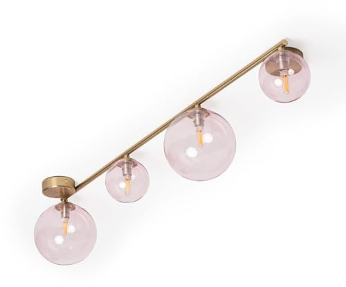 LEDKIA Lámpara de Techo Metal y Cristal Moonlight Brass 4 Focos Rosa | CasquilloG9