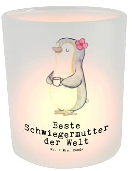 Mr. & Mrs. Panda Windlicht Schwiegermutter - Geschenk, Teelichter, Teelichthalter, Dankeschön, Schwiegermama, Teelichtgläser, Kerzenglas, Glas