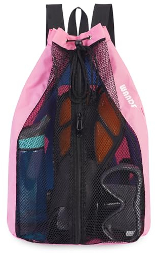 WANDF Swim Bag Mesh Drawstring Backpack Beach Backpack for Swimming, Gym, and Workout Gear(Pink)