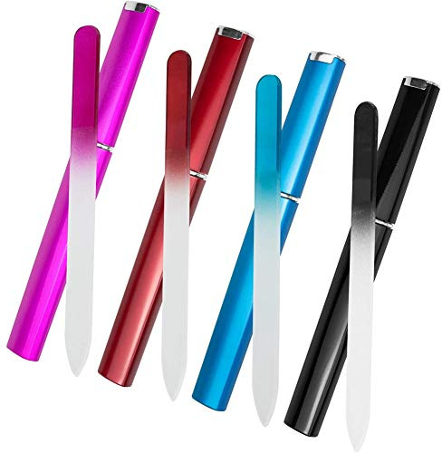 Packung mit 4 Glasnagelfeilen für Nägel, Glasfeilen für Nägel, Etui, doppelseitige Nagelfeile, professionelle Nagelpflege für Maniküre