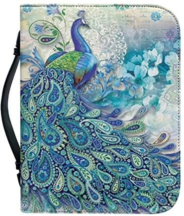 Kuiaobaty Bibeltasche mit Reißverschluss, Pfauenmotiv, Tragetasche mit Griff für Standardgröße, perfektes Geschenk für Mädchen, Frauen, Mutter, Kinder