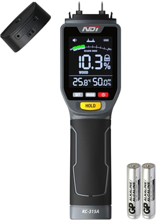 NDI 4 in 1 Pin Moisture Tester, Digital Water Tester, Wood Moisture Meter, Backlit LCD Display Automatic Alarm, Low-battery Indicator, Calibration & HOLD Button for Wood Firewood Lumber Floors