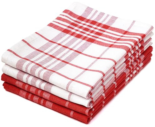 Encasa XO Geschirrtücher, Frottee Baumwolltücher 70x45 cm | Roter Nicht-Frottee, Saugstark & Schnelltrocknend | Langlebig & Weich | Küchenhandtücher & Spüllappen