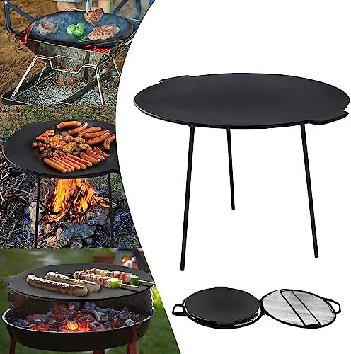 LZQ Bistecchiera rotonda in ghisa, diametro 45 cm, con 3 gambe, piastra per barbecue a tre zampe in ghisa, rimovibile, per forno olandese, accessorio per barbecue, per campeggio, giardino