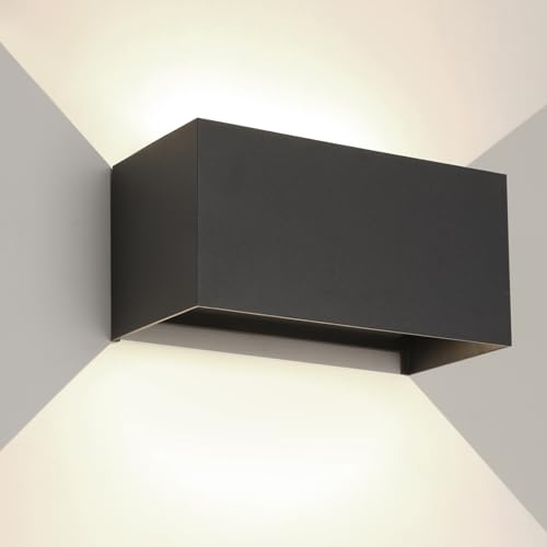 25W LED Wandleuchte Aussen Innen Außenwandleuchten, IP65 Wasserdichte Wandlampe Aluminium, Außenleuchte Wand Ausenbeleutung, Hauswand up down Einstellbar Lichtstrahl, Schwarz 4000K Natürliche weiß