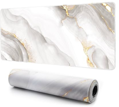 Giecy Gaming Mouse Pad, XXL Keyboard Mouse Mat Desk Pad with Non-Slip Rubber Base for Office & Home Computers, Laptop, Gaming (White Marble, 90 x 40 cm)
