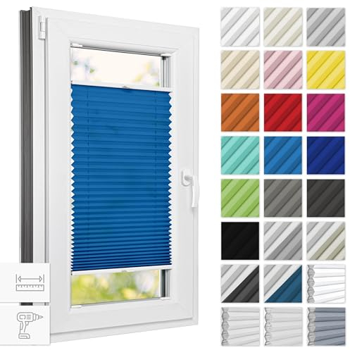 Estika Plissee mit Bohren 65 cm x 150 cm - Blau - Rollos für Fenster, Jalousien Fenster für innen, Raffrollo, Fenster plissee