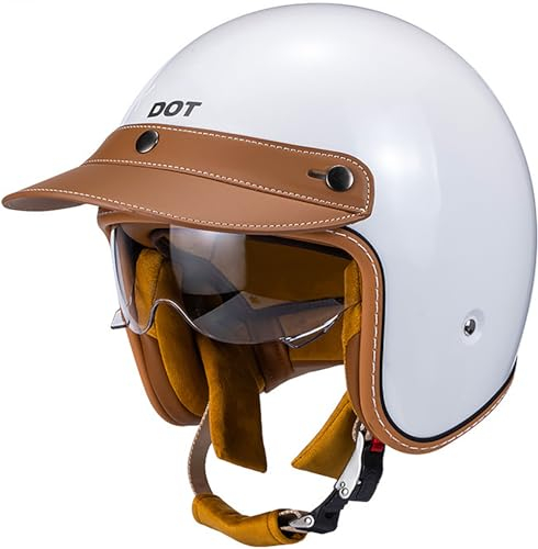 3/4 Vintage Jethelm Open Face Motorradhelm mit Visier ECE/DOT Zulassung Roller Scooter Helm Moped Mofa-Helm Chopper Retro Biker Helmet für Erwachsene Herren Damen D,M=54-57CM