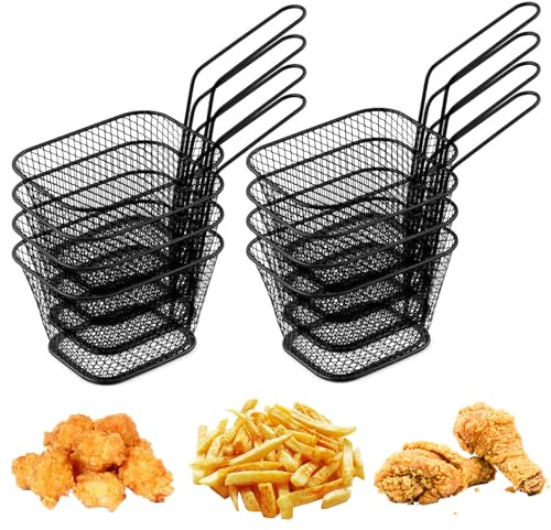 TOKINCEN 8 Stück Frittierkorb Klein Schwarz Servierkörbchen Edelstahl für Pommes Mini Pommes Körbchen Pommeskörbchen Friteusenkorb zum Servieren für Pommes Frites Garnelen Zwiebelringen
