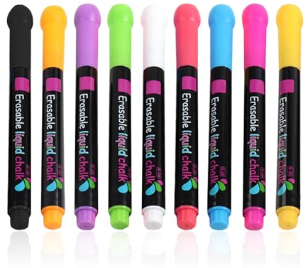 DAZZLUXE 9 Stück Tafelmarker, löschbare Glasmarker, Kreidemarker, Kreide für Glas, Flüssigkreide, Flüssigkreide für Graffiti, ideal für Fenster, Glas
