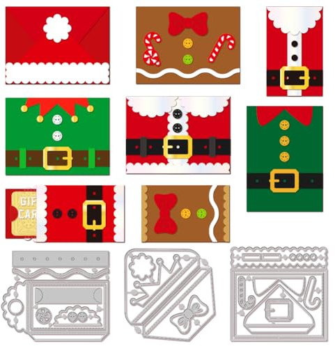 MAYJOYDIY 3 Stück 3 Stile Weihnachtsmann Gürtelschnallen Stanzformen Weihnachtskarten Und Umschlagform Schnittschablonen Für DIY Scrapbooking Alben Dekorative Prägung Papierkarten Kunsthandwerk