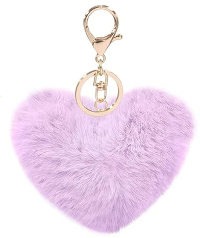 Wisafory Pompons Schlüsselanhänger Süße Herz Plüsch Ball Taschenanhänger Flauschige Bommel Keychain Schlüsselbund Liebe Puschel Charm Anhänger Fellbommel für Frauen und Mädchen Lila