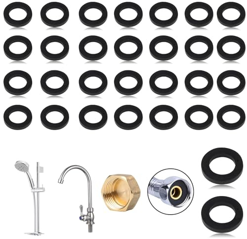 30Stk Dichtungsring Duschkopf,Wasserhahn Dichtung Duschkopf Duschschlauch 1/2 Zoll,Unterlegscheiben Anschluss 19mm Gummi,Dichtungsringe Gummidichtung für Hahnverbinder Schlauch,Brauseschlauch(Schwarz)