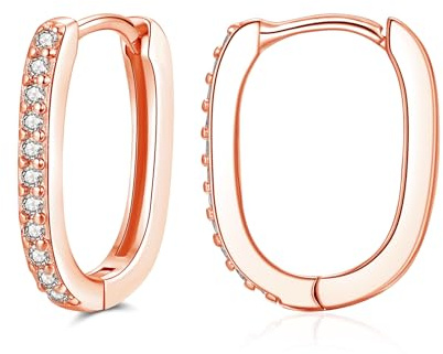 Josfeva Silber Creolen Ohrringe für Damen, 925 Sterling Silber Oval Ohrringe Creolen mit 5A Zirkonia, Hypoallergen U-förmige Geometrische Silber Creolen, Knorpel Schlafen Ohrringe für Frauen Mädchen