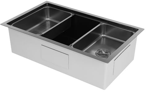 Unterbau-Küchenspüle, Edelstahl Waschbecken Für Küche, Spülenset Mit Ablaufkorb Inneres Waschbecken Und Ablaufbrett, 76 x 45.8 x 22 cm