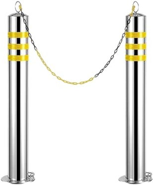 Parkpfosten, for Parkplätze, Sperrbereiche, mit Kette und Spreizdübeln for Parkplatz/Straßenverkehr/Baustelle (76 x 800 mm)(76x800mm)